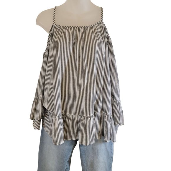 Beachlunchlounge Cold Shoulder Shirt Striped  100% Cotton - Picture 5 of 8